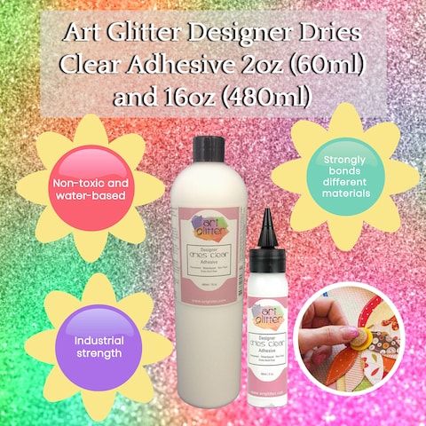 Art Glitter Designer Dries Clear Adhesive NonToxic WaterBased 2oz 60ml and 16oz 480ml with Metal Tip Precision Application Writing Tool  Arts and Crafts Scrapbooking Supplies Kit