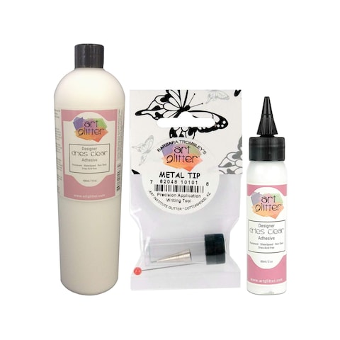 Art Glitter Designer Dries Clear Adhesive NonToxic WaterBased 2oz 60ml and 16oz 480ml with Metal Tip Precision Application Writing Tool  Arts and Crafts Scrapbooking Supplies Kit