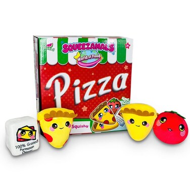 Squeezamals World of Food New York Pizza Kids Playset 4 pc Food Plush Toy Includes Scented Food Mini Plushies for Toddler Pretend Play Made with Safe Materials MultiColor SQ01576