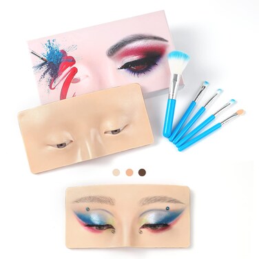 Bueuo Makeup Practice Face Board 3D Reusable Silicone Makeup Mannequin Face with 5PCS Makeup Brush Eye Makeup Practice Face for Makeup Beginner or Professional Enthusiasts
