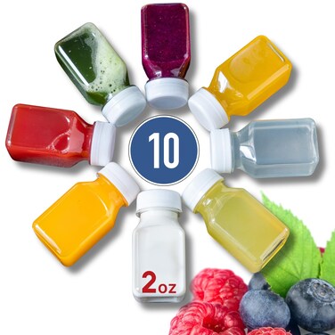 Norcalway 10pcs 2oz plastic containers with lids  Ginger shot bottles  Freezer Safe Leak Proof BPA free Food Grade small plastic bottles with caps for liquids