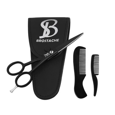 BROSTACHE Beard  Mustache Scissors for Men 5 2 comb  Beautiful Travel Pouch Hand forged with Bevel edge For precision Extremely Sharp Scissor Trimming scissors