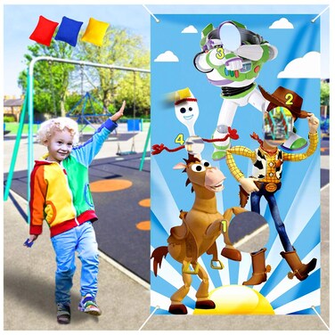 Cartoon Toss Game with 3 Bean Bags  Cartoon Fork Bullseye Theme Party Supplies Decorations Birthday Party Sign for Kids Girls Boys Outdoor Indoor Activity Games