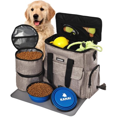 Dog Travel Bag  Dog Food Storage Containers Silicone Mat Large Collapsible Bowls  Airline Approved Dog Accessories Organizer  Dog Poop Bag Dispenser  Dog Stuff  Pet Supplies Travel Essentials