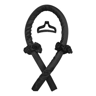 Heatless Curling Rod Headband No Heat Silk Ribbon Curling Rod Hair Roller Curls with Hair Claw Clip Lazy Natural Soft Wave DIY Hair Rollers Styling Tool for Sleep in Overnight Black