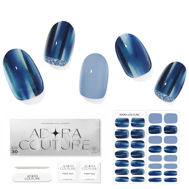 Adora Couture Semi Cured Gel Nail Strips 30pcs Blue Glossy with Glitter  Reverse French Reserve Gel Nail Sticker Nail Wraps for Women  Gel Stickers for Nails UV Light Required England Royal