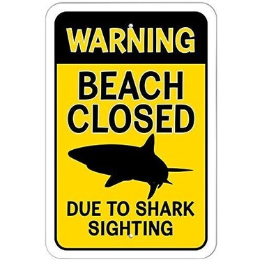 TGDB Warning Beach Closed Due to Shark Sighting Sign Aluminum Metal Signs Decorative Plaque Tin Sign Yard Sign for Home 8x12