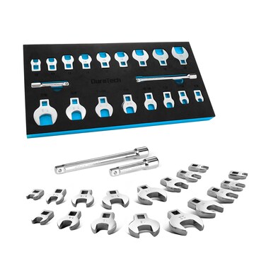DURATECH 38 Drive Crowfoot Wrench Set with 2 Extension Bars SAE  Metric 19Piece 1022mm  3878 CRV Steel with EVA Foam Tool Organizer