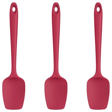 UTaste Silicone Spoon Spatula Set 600F High Heat Resistant Food Grade Flexible Rubber Scraper Integrated Cooking Mixing Baking Kitchen Utensils Set of 3 for Nonstick Cookware Red