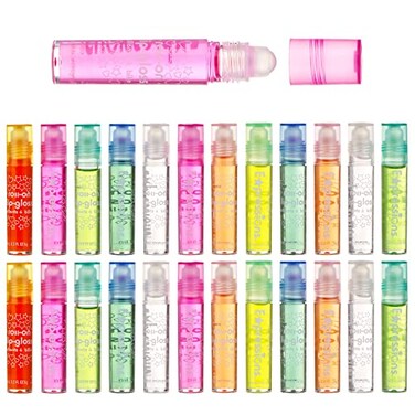 Expressions girl 24pc Roll On Lip Gloss Set with Carrying Case Glossy Lip Makeup for Kids and Teens  Fruity Flavors Non Toxic Kid Friendly Party Gift Best Friends