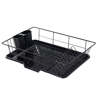SpaceSaving 3Piece Dish Drainer Rack Set with Cutlery Holder  Maximize Countertop Space Black