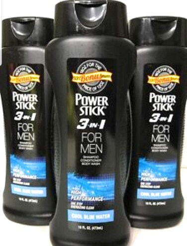 3 pack of PowerStick 3in1 Body Wash Shampoo and Conditioner for Men Cool Blue Water