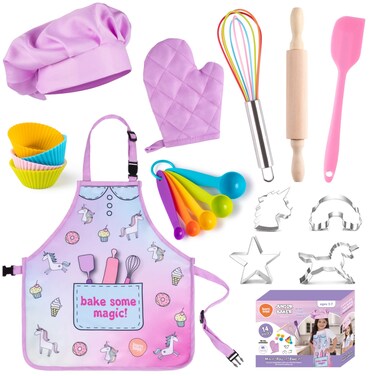Born Toys Real Kids Baking Sets for Girls Kids Cooking Set wUnicorn Apron Ages 5  Up