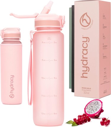 Hydracy 32 oz Water Bottle With Time Marker 1 Liter Water Bottle With Straw Quarter Gallon Gym Water Bottle With Strap Reusable Water Bottles With Straw Bike Water Bottles  Ideal Gift