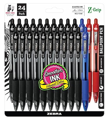 Zebra Pen Z Grip Medium Pens  24 Pack Ink Pens Retractable Ballpoint Zgrip Zebra Pens Medium Point 10 mm  20 Black Pens With 2 Blue  2 Red Writing Pens For School College Office  Home Use