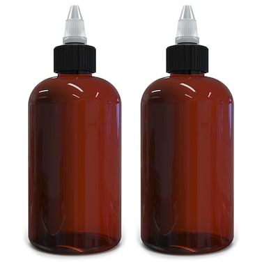 BRIGHTFROM Twist Top Applicator Bottles 8 OZ Amber Squeeze Empty Round Plastic Bottles BPAFree PET Refillable OpenClose Nozzle Black  Multi Purpose Pack of 2
