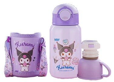 Everyday Delights Sanrio Kuromi Stainless Steel Insulated Water Bottle with Cup Straw and Bag 500ml  Purple