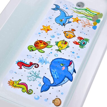 Tubozadi Baby Bath Mat for Tub Kids Non Slip Bathtub Mats Baby Extra Long 40X16 Inch Bathroom Toddler Anti Slip Shower Mat with Suction Cups  Drain HolesMachine WashableWhale
