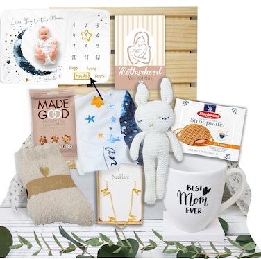 Ultimate New MOM gifts Care packageGift basket New Baby Gift Expecting Pregnant Women mother to be Baby Shower Pregnancy or After birth surgery Milestone baby blanket Mothers day gift