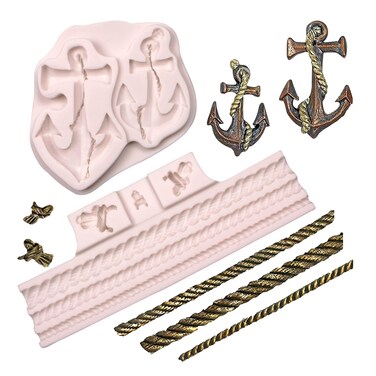 Anchor Silicone Molds Rope Fondant Mold Pirate Chocolate for Pirate Rope Hook Ship Rudder Polymer Resin Clay for Birthday Cake Cupcake Decoration Candy Sugar Craft