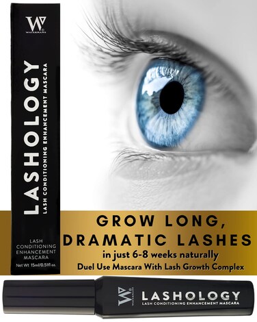 Lashology Eyelash Growth Mascara in Black Lash Serum inside a Mascara for Thicker Stronger Fuller and Longer Looking Lashes