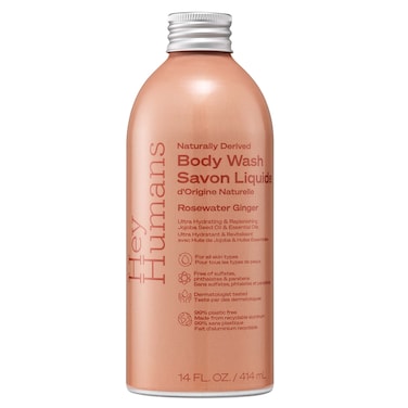 Hey Humans Rosewater Ginger Replenishing Body Wash with Natural Ingredients  Jojoba Oil  Vegan Cruelty Free 14 fl Oz