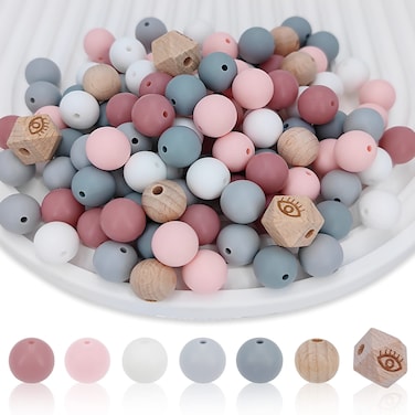 MIIIM 120 PCS Silicone Beads 15mm Kit Silicone Beads for Keychain Making Silicone Beads for Pens Rubber Beads for Lanyards Making Memory