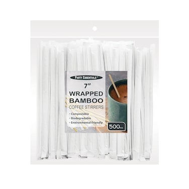 Party Essentials Bamboo Coffee StirrersBeverage Stir Sticks 7 Individually Wrapped 500Count Natural