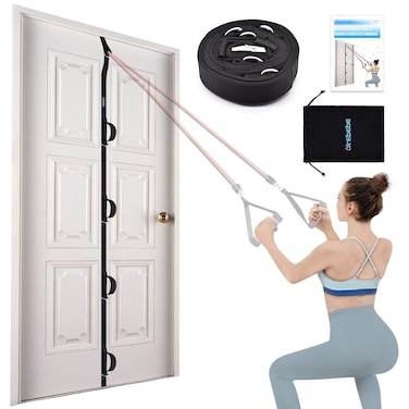 Brebebe Door Anchor Strap for Resistance Bands Exercises Multi Point Anchor Gym Attachment for Home Fitness Portable Door Band Resistance Workout Equipment Easy to Install PunchFree NailFree