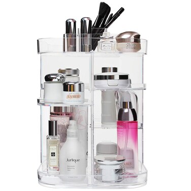 Boxalls Makeup Organizer 360 Degree Rotating Storage MultiFunction Clear Carousel Cosmetic Organizer with 5 Layers Large Capacity Great for Countertop Vanity Bathroom Bedroom Square Shape