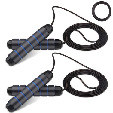 MRLI Jump Rope Skipping Rope for Workout 2 Pack Extra Plus 1 String Jumping Ropes Suit for Aerobic Exercise Fitness and Training Adjustable Skipping Rope with Anti Skid Foam Handles for Women Men Kids