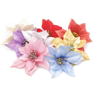 Apol 40 Pcs Glitter Poinsettia Flowers Glitter Artifical Wedding Christmas Flowers for Christmas Tree Ornaments