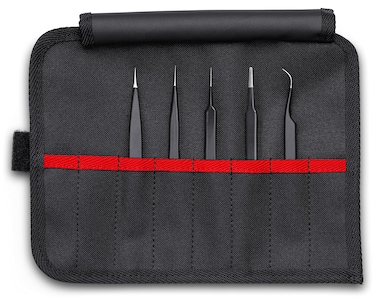 Knipex  5 Pc Stainless Steel Tweezers Set in Tool Roll ESD 920001ESD