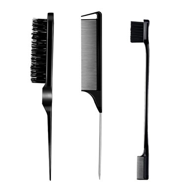 3 Pieces Comb Set for Teasing Edge  Back Brushing  Rat Tail  Edge Combs for Styling Womens Hair Black