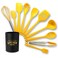 11 Piece Cooking Kitchen Utensils Set Yellow Cooking Utensils Set NonStick Silicone Spatula Set with Iron Utensils Holder Silicone Kitchen Gadgets Utensil Set Yellow