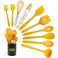 11 Piece Cooking Kitchen Utensils Set Yellow Cooking Utensils Set NonStick Silicone Spatula Set with Iron Utensils Holder Silicone Kitchen Gadgets Utensil Set Yellow