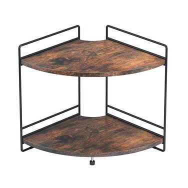 2 Tier Corner Shelf Bathroom Organizer Countertop Wooden Bathroom Trays for Counter Vanity Organizer Makeup Cosmetic Storage Shelf Kitchen Spice Rack Rustic Brown