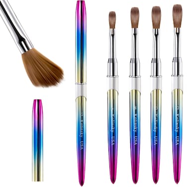 4 Pieces Kolinsky Acrylic Nail Brush Kolinsky Hair Bristles Round Shaped Handle Acrylic Brush Nail Brushes for Acrylic Application Nail Art Brush Nail Manicure Tool Size 6 8 10 12