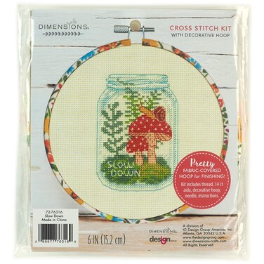 Dimensions Slow Down Counted Cross Stitch Kit for Beginners 6 Diameter Multicolor 5 Piece
