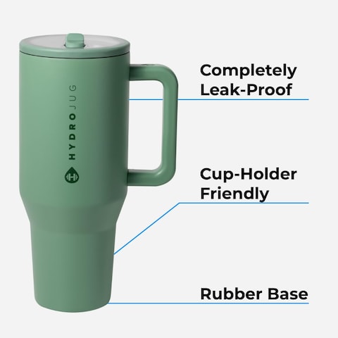 HydroJug Traveler  40 oz Water Bottle with Handle  Flip Straw  Fits in Cup Holder Leak Resistant TumblerReusable Insulated Stainless Steel  Rubber Base  Gifts for Women  Men Pink Sand