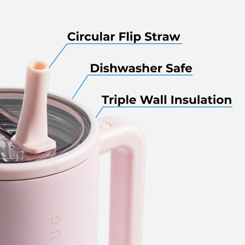 HydroJug Traveler  40 oz Water Bottle with Handle  Flip Straw  Fits in Cup Holder Leak Resistant TumblerReusable Insulated Stainless Steel  Rubber Base  Gifts for Women  Men Pink Sand