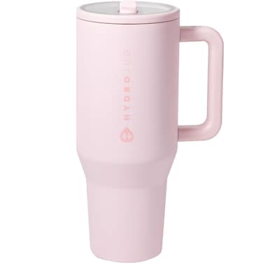 HydroJug Traveler  40 oz Water Bottle with Handle  Flip Straw  Fits in Cup Holder Leak Resistant TumblerReusable Insulated Stainless Steel  Rubber Base  Gifts for Women  Men Pink Sand