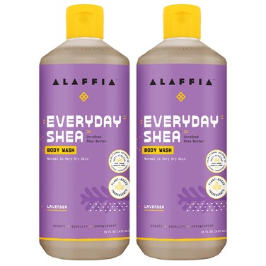 Alaffia Everyday Shea Body Wash Naturally Helps Moisturize and Cleanse Without Stripping Natural Oils with Fair Trade Shea Butter Neem and Coconut Oil Lavender 2 Pack  16 Fl Oz Ea