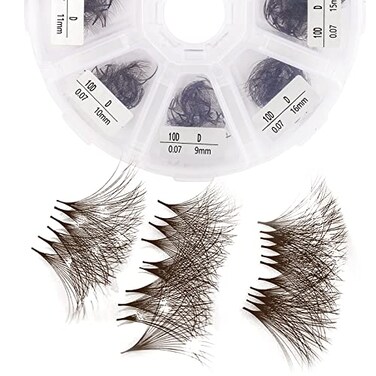 Volume Lash Extensions 10D Brown Premade Fans 500 PCS 007mm 916mm Mixed CD Curl Short Stem Premade Volume Eyelash Extensions Pointed Base Fans by WENDY LASHES 500PCS10D007D 916mm MIXED