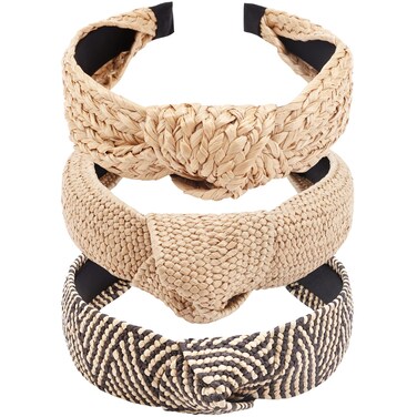 TOBATOBA Straw Headband for Women 3Pcs Top Knot Headband Summer Beach Headbands Raffia  Rattan Headband Boho Woven Headband No Slip