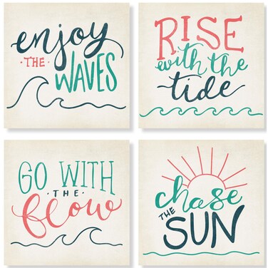Carson SS74430 Beach Adventure Square House Coaster Set of 4 4inch Diameter Multicolor