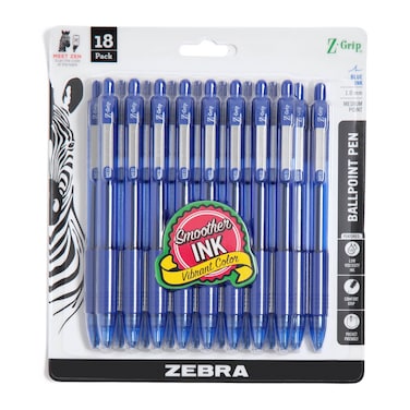 Zebra Pen ZGrip Retractable Ballpoint Pen Medium Point Blue Ink 18Pack Model Number 22258