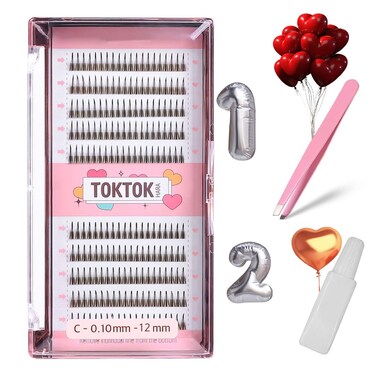 SET CORINGCO BK False Eyelashes Extension Kit GlueTweezer Beginner Self Adhesive Individual Partial Korean idol Makeup BK 12mm