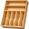 Umilife Bamboo Kitchen Drawer Organizer 13 Inch Silverware Utensil Tray Holder Extra Deep Grooved Drawer Divider 7 Slots Total Bamboo Wood Caddy for Flatware Cutlery Knives Forks Spoons