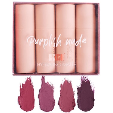 BIOKUSY 4 Pack Semi Matte Lipstick Set Purple  Plum Tones Velvet Matte Finish Super Creamy  Smooth HighPigmented Long Lasting NonStick Cup Waterpoof Lipsticks for Women Purplish Nude
